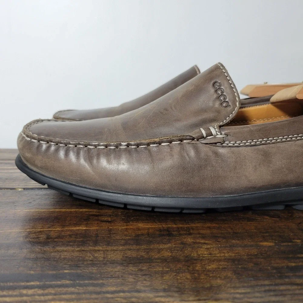 Ecco Men's‎ Driver Loafer Shoes Brown Leather LATEX Slip On Size EU42 / US 8-8.5
